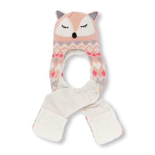 Girls Fair Isle Fox Scarf Hat