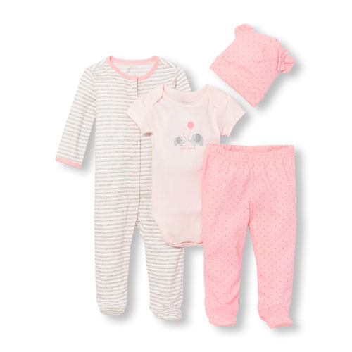 Baby Girls Layette Long Sleeve 'Daddy Loves Me' Elephant 4-Piece Take-Me-Home Set
