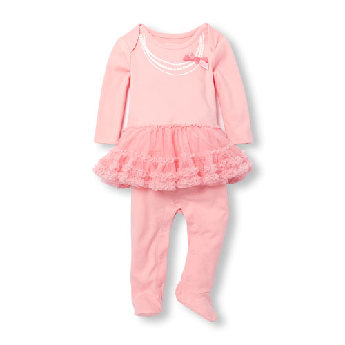 Baby Girls Layette Long Sleeve Glitter Pearl Tutu Footed Coverall