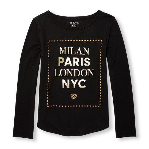 Girls Long Sleeve Sequin Graphic Top