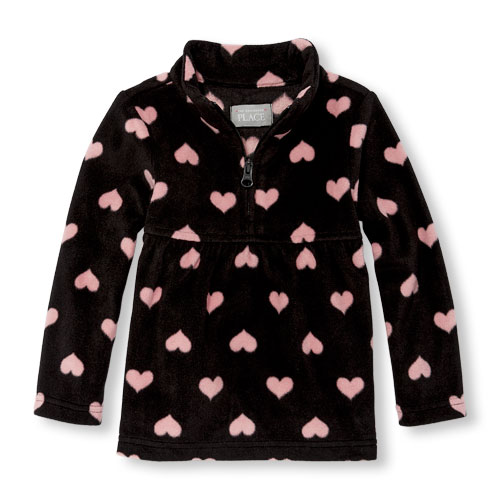 Toddler Girls Long Heart Print Glacier Fleece Half-Zip Pullover
