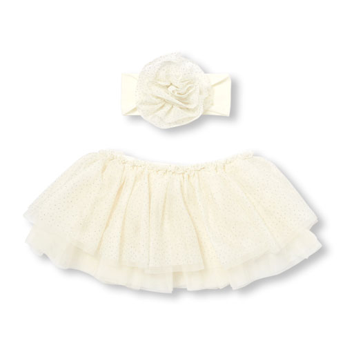 Baby Girls Glitter Dot Headwrap And Tutu Skirt