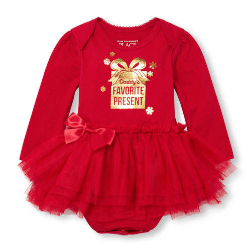Baby Girls Long Sleeve Foil 'Daddy's Favorite Present' Tutu Bodysuit