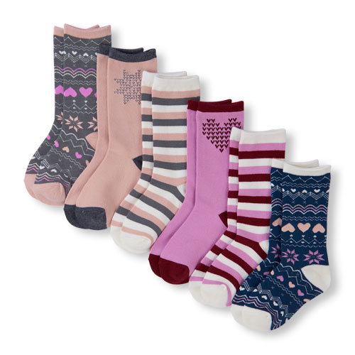Girls Fair Isle, Solid, And Striped Dressy Crew Socks