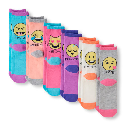 Girls Statement Emoji Crew Socks 6-Pack