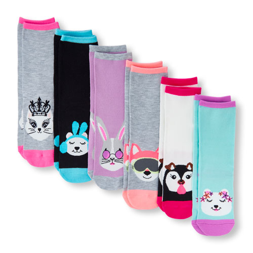 Girls Critter Crew Socks 6-Pack