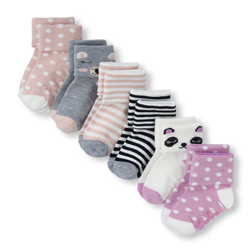 Toddler Girls Animal Turn-Cuff Socks 6-Pack