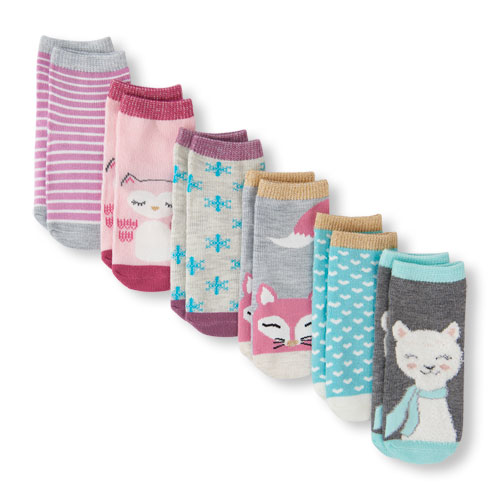 Toddler Girls Critter And Printed Midi Socks 6-Pack