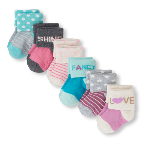 Toddler Girls Mixed Print Statement Turn-Cuff Socks 6-Pack