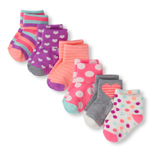 Toddler Girls Mixed Print Turn-Cuff Socks 6-Pack