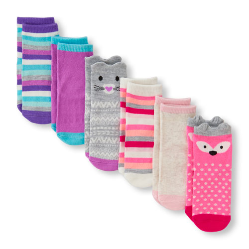 Toddler Girls Critter And Mixed Print Midi Socks 6-Pack