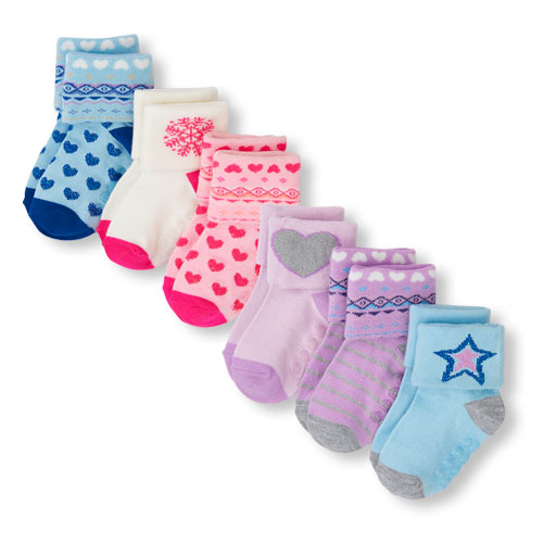 Toddler Girls Fair Isle And Mixed Print Turn-Cuff Socks 6-Pack
