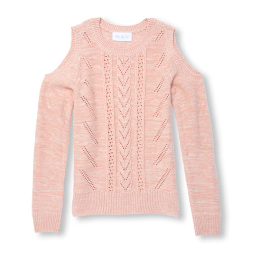 Girls Long Cold-Shoulder Sleeve Cable-Knit Sweater