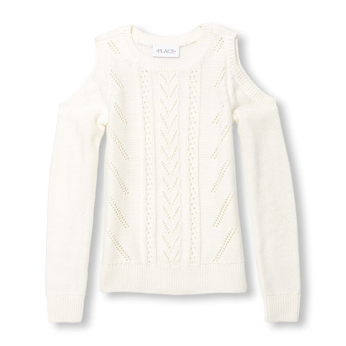 Girls Long Cold-Shoulder Sleeve Cable-Knit Sweater