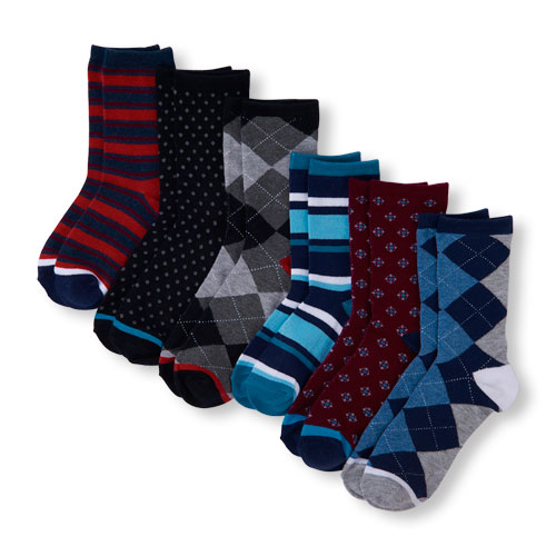 Boys Mixed Print Dress Crew Socks 6-Pack