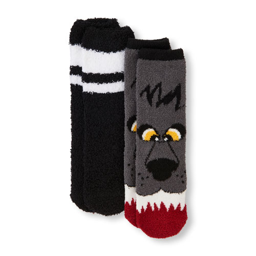 Boys Wolf And Striped Cozy Socks 2-Pack