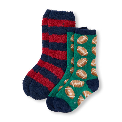 Boys Football Print And Striped Cozy Socks 2-Pack
