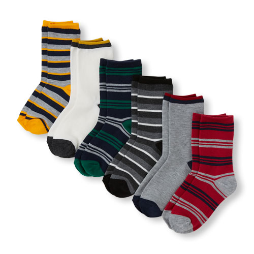Boys Striped And Solid Crew Socks 6-Pack