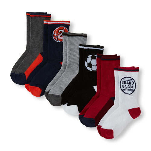 Boys PLACE Sport Icon And Solid Cushion Crew Socks 6-Pack