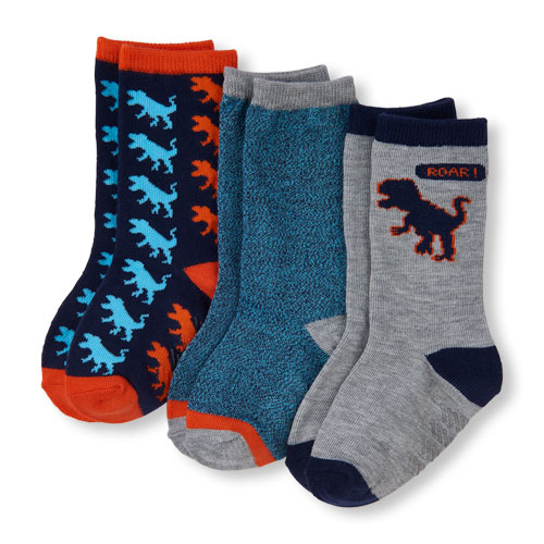 Toddler Boys Dinosaur Crew Socks 3-Pack