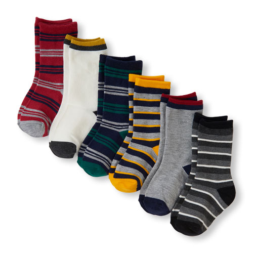 Toddler Boys Striped And Solid Crew Socks 6-Pack