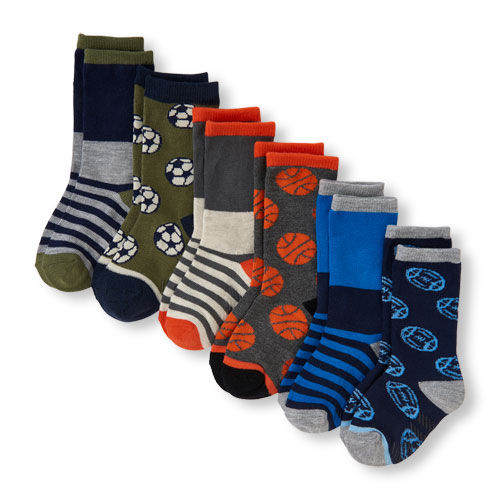 Toddler Boys Sports Ball And Striped Crew Socks 6-Pack