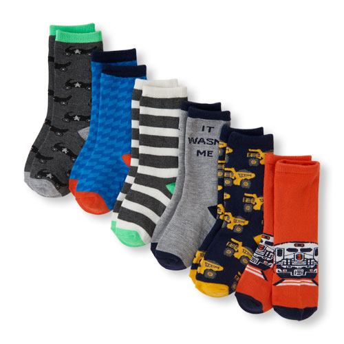 Toddler Boys Mixed Transportation Print Crew Socks 6-Pack
