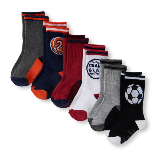 Toddler Boys PLACE Sport Icon And Solid Cushioned Crew Socks 6-Pack