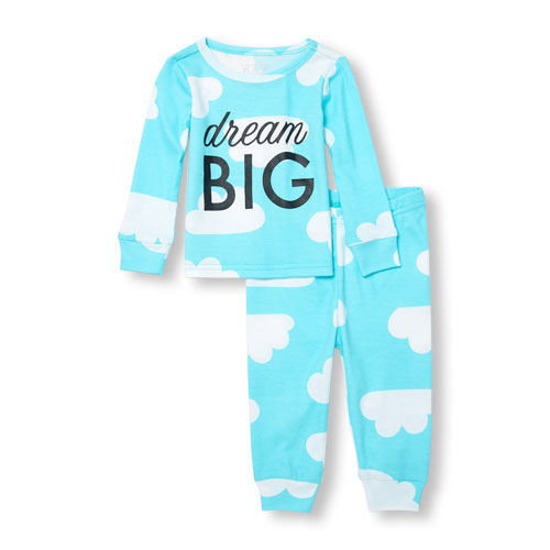 Baby And Toddler Girls Long Sleeve 'Dream Big' Cloud Printed Top And Pants PJ Set