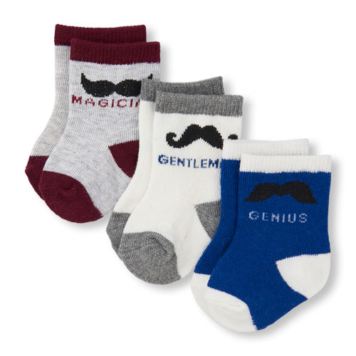 Baby Boys Mustache Graphic Socks 3-Pack