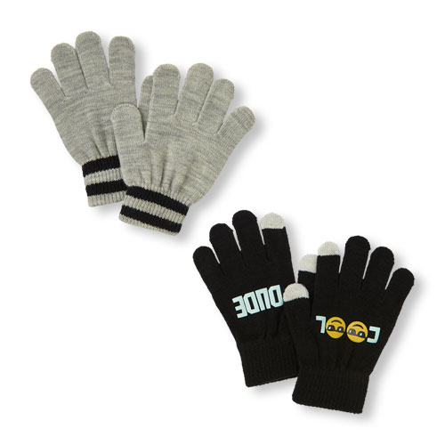 Boys 'Cool' And Striped Cuff Texting Gloves 2-Pack