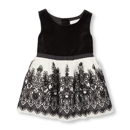 Toddler Girls Sleeveless Velvet Floral Mesh Dress
