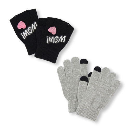 Girls Glitter 'Wow' Fingerless And Sparkle Texting Gloves 2-Pack