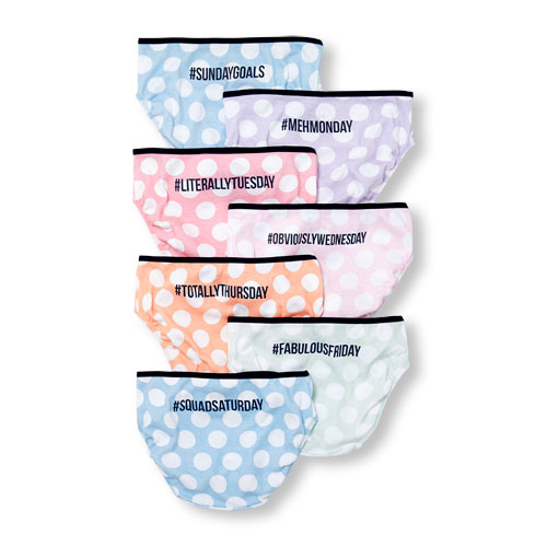 Girls Polka Dot Days Of The Week Hashtag Briefs 7-Pack