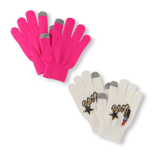 Girls Neon Solid and Glitter 'Love' Texting Gloves 2-Pack