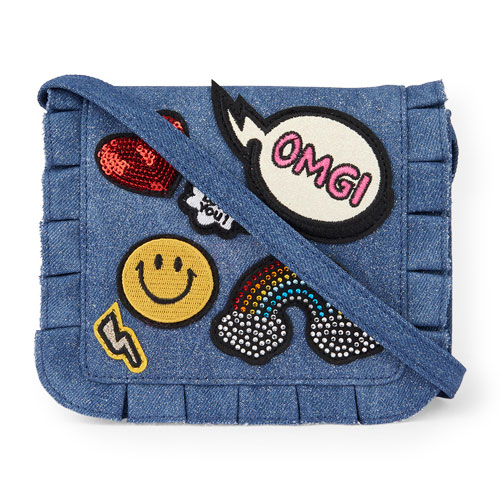 Girls Embellished Patch Glitter Denim Bag