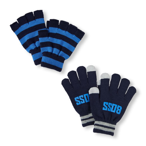Boys 'Boss' Texting And Striped Fingerless Gloves 2-Pack