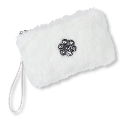 Girls Gemmed Faux Fur Wristlet