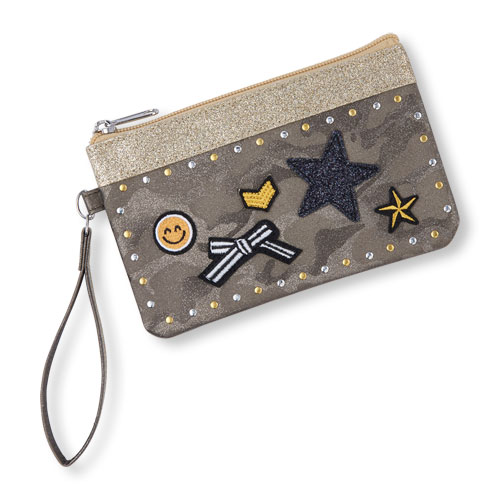 Girls Embellished Patch Glitter Camo Wristlet