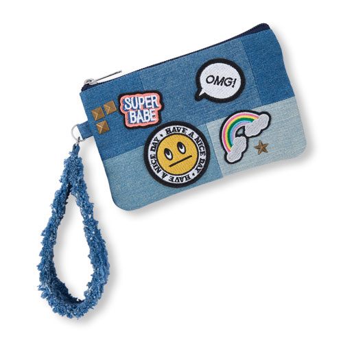 Girls Embellished Denim Patch Wristlet