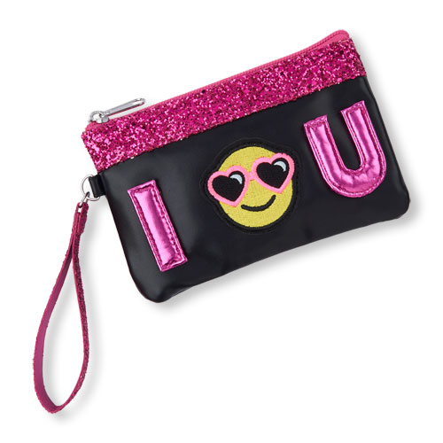 Girls Embellished 'I Heart U' Emoji Wristlet