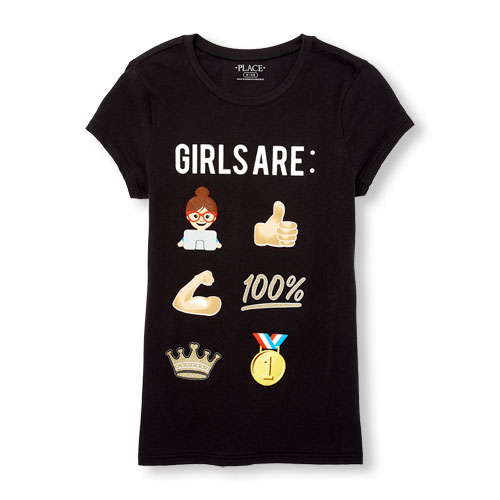 Girls Short Sleeve Glitter 'Girls Are:' Emoji Graphic Tee