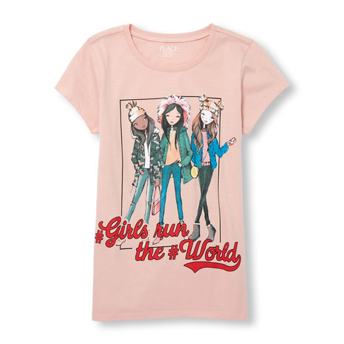 Girls Short Sleeve 'Girls Run The World' Fashionista Graphic Tee