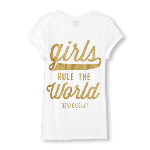 Girls Short Sleeve Glitter 'Girls Rule The World (Obviously)' Graphic Tee
