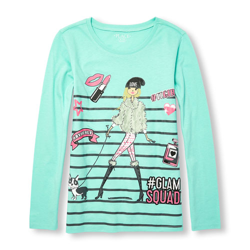 Girls Long Sleeve Glam Girl Graphic Tee