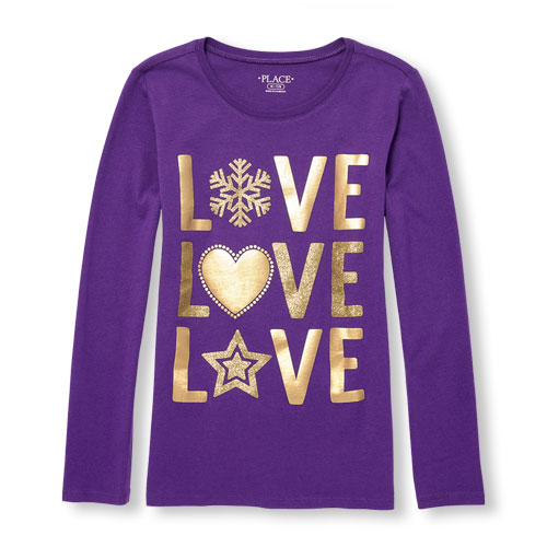 Girls Long Sleeve Glitter 'Love Love Love' Graphic Tee