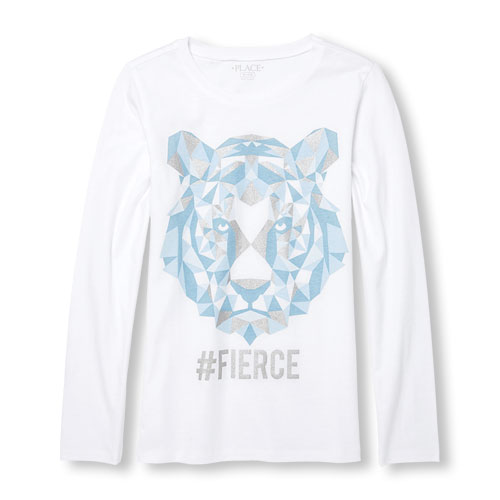Girls Long Sleeve 'Fierce' Mosaic Tiger Graphic Tee