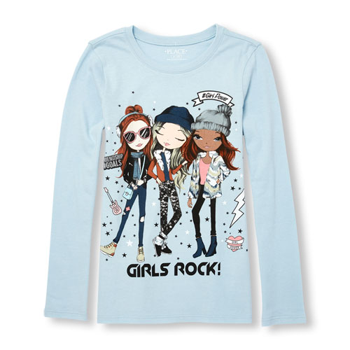 Girls Long Sleeve 'Girls Rock!' Fashionista Squad Graphic Tee