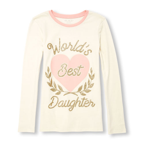 Girls Long Sleeve Glitter 'World's Best Daughter' Graphic Tee