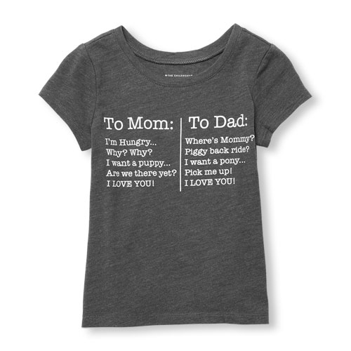 Toddler Girls Short Sleeve Glitter 'To Mom' 'To Dad' Graphic Tee